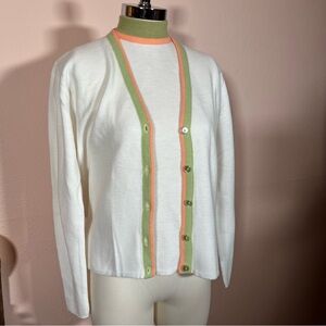 Vintage 1970 White Mock Neck Cardigan Sweater Set Minimalist Mod EUC Haymaker